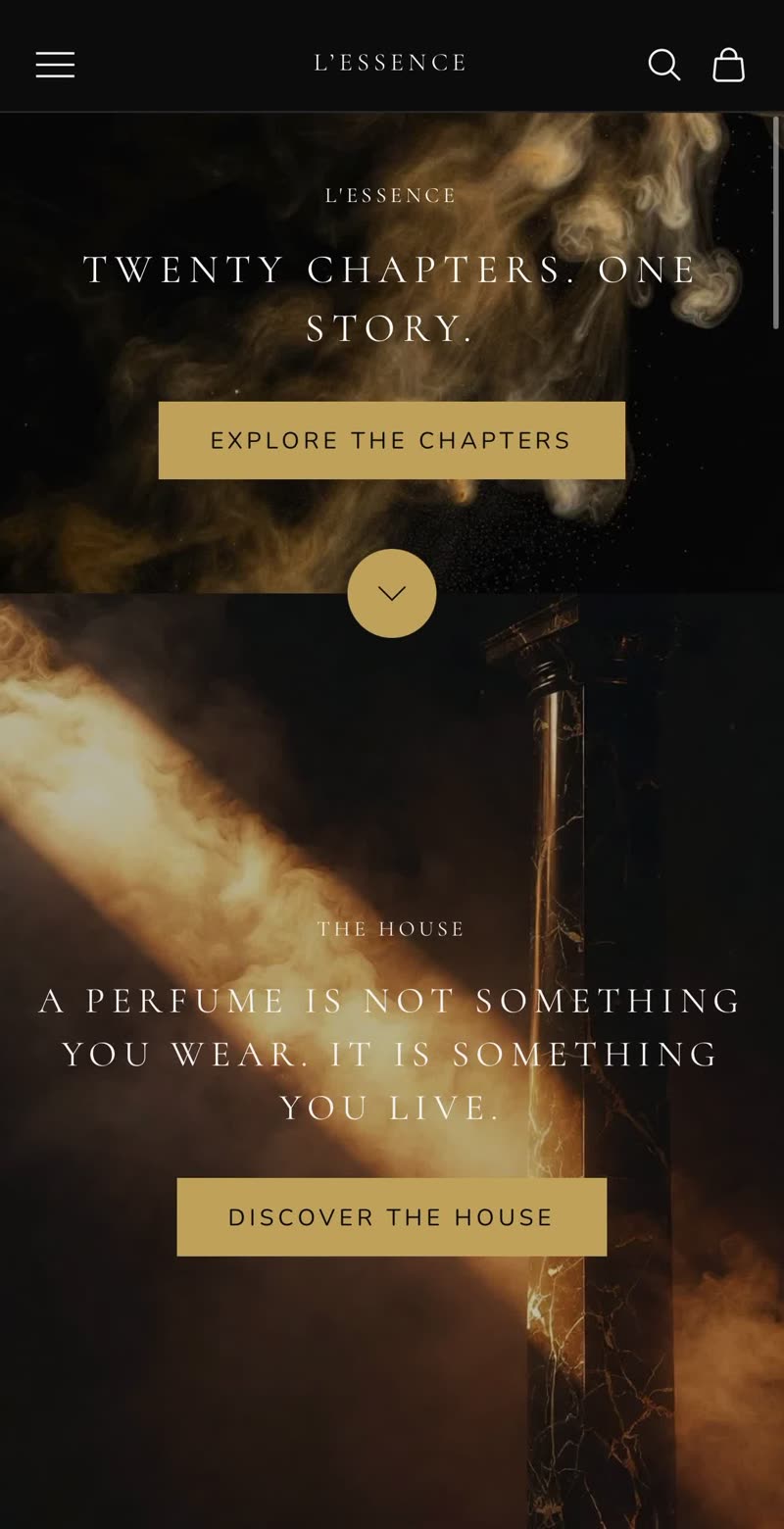 L'ESSENCE Shopify storefront — Twenty Chapters, One Story