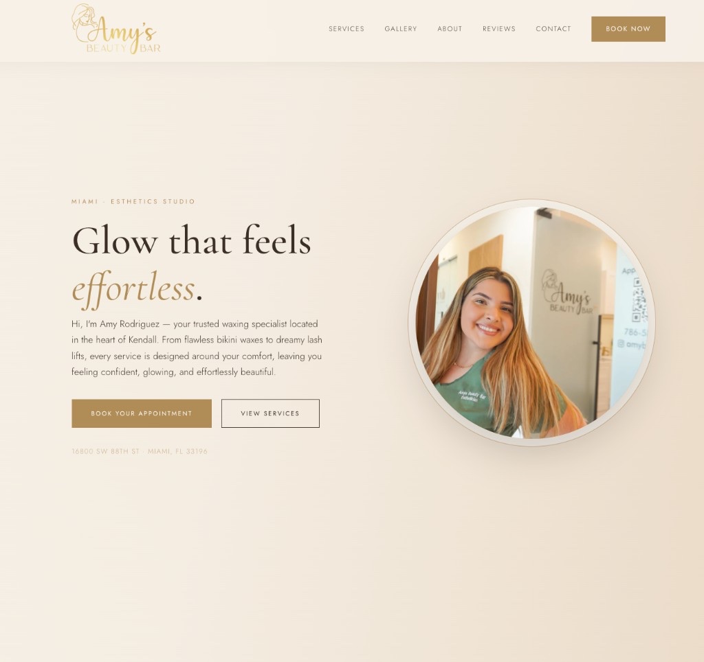 Amy's Beauty Bar website — live preview